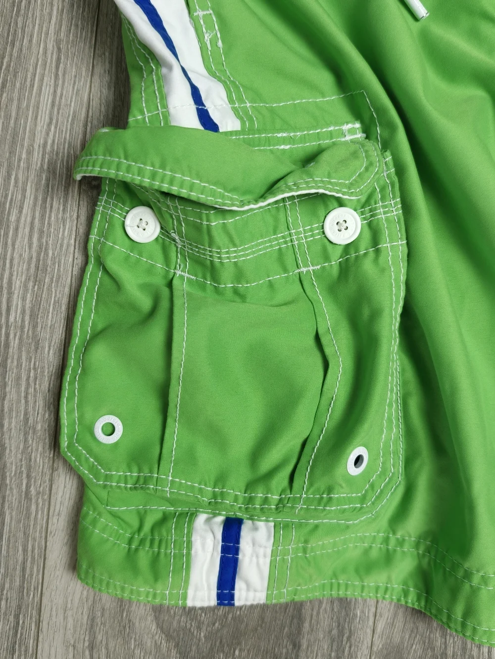 Abercrombie & Fitch Green Swim Trunks with Blue & White Stripes